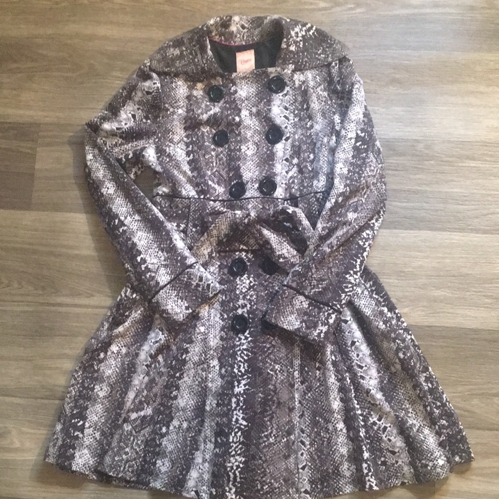 Candies Grey/Black Snakeprint Trench Coat, Juniors Large